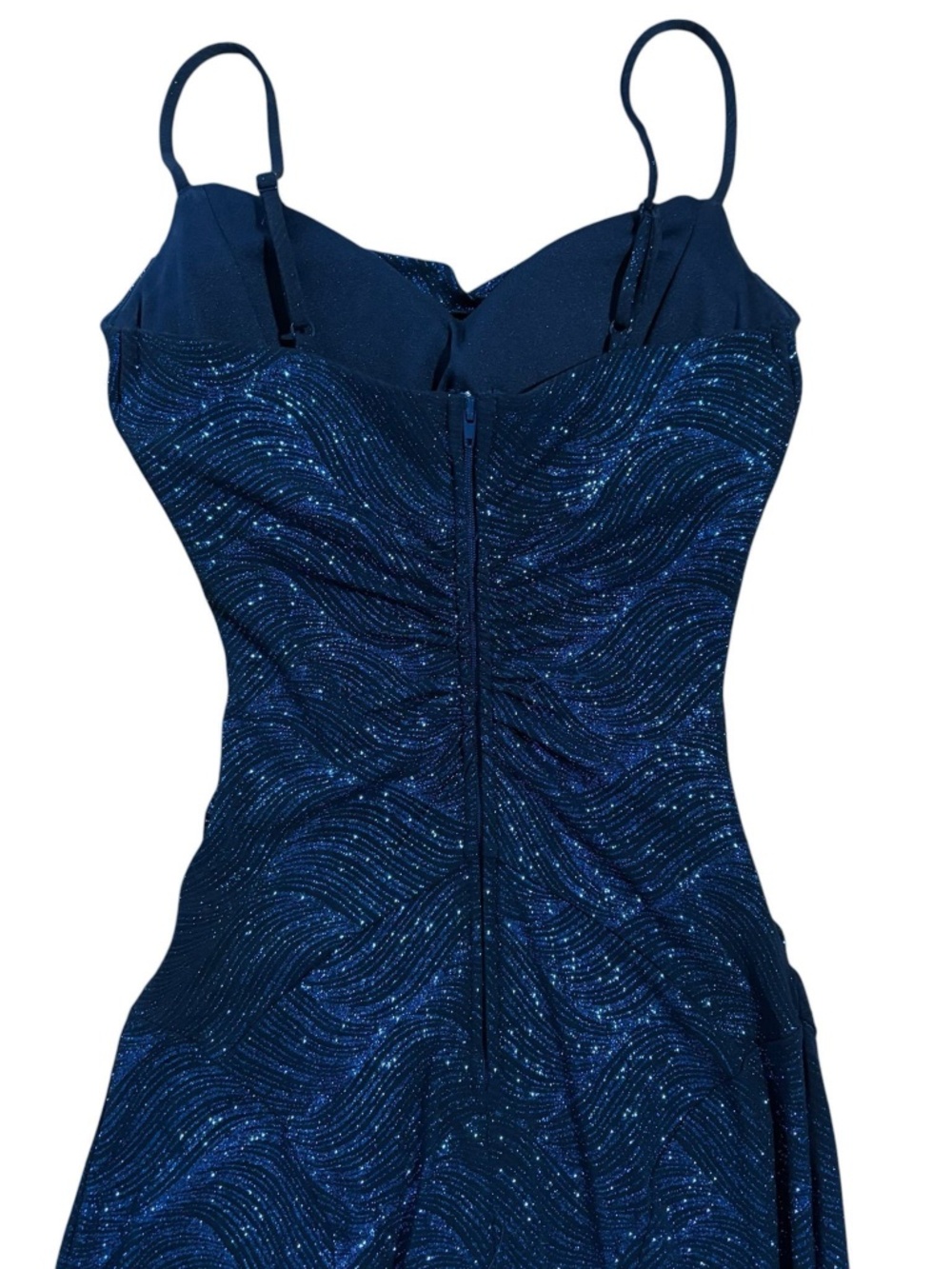 Blue Glitter Formal Mermaid Dress High Slit - Picture 5 of 7